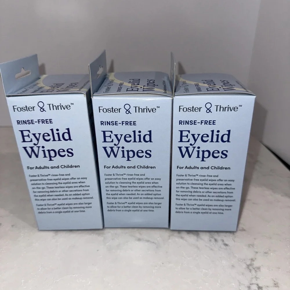 3- Foster & Thrive Rinse Free Eyelid Hypoallergenic 30 Count Boxes Total 3 Boxes